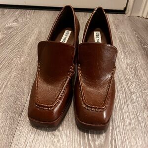 Steve Madden Etney brown square toe chunky heel loafers